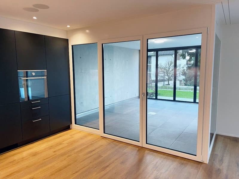 Appartement moderne au rez-de-chaussée, loyer incluant 2 places de garage, atelier, espace de jardin, serre (5)