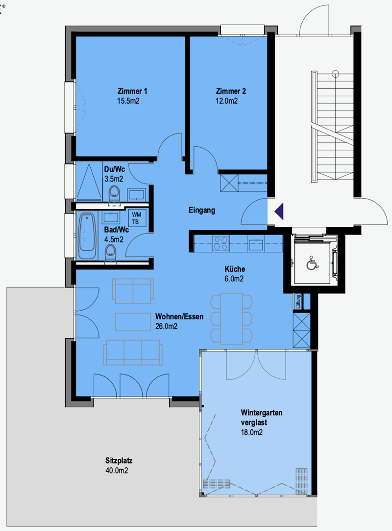 Appartement moderne au rez-de-chaussée, loyer incluant 2 places de garage, atelier, espace de jardin, serre (7)