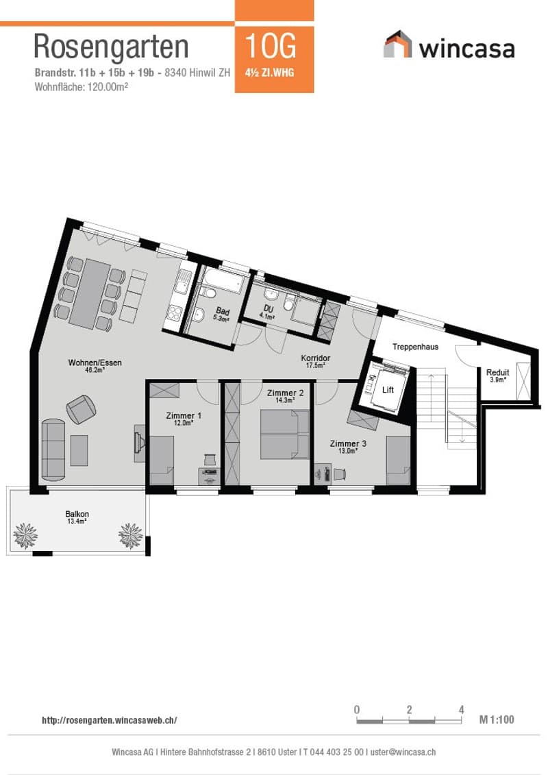 Appartamento luminoso 4.5 locali con ascensore e balcone, Rosengarten 8340 Hinwil (8)