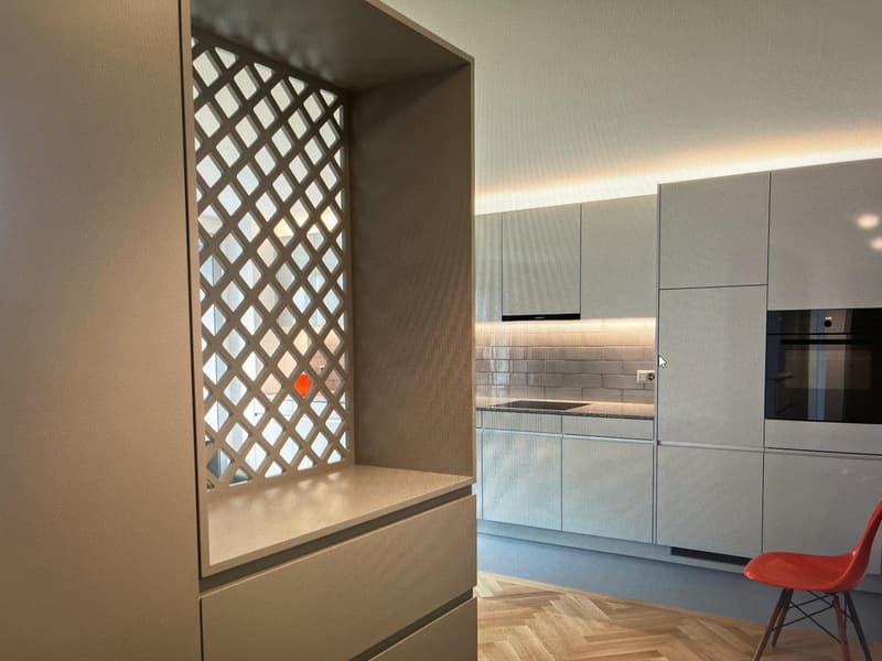 Apartment offer Lucerne (from 01.08.2026) Charming, stylishly renovated 2.5-room old building apartment (64 m²) on Winkelriedstrasse 11 in Lucerne. On the 2nd upper floor, modern kitchen with dishwasher. Washing machine and dryer in the laundry room. Oak parquet, shower/toilet (5)