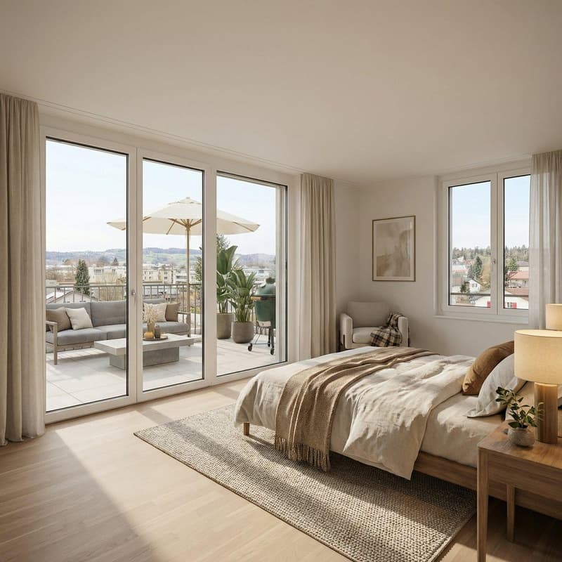 Appartamento di charme con 2 camere, grande terrazza sul tetto e vista panoramica a Uster (1)