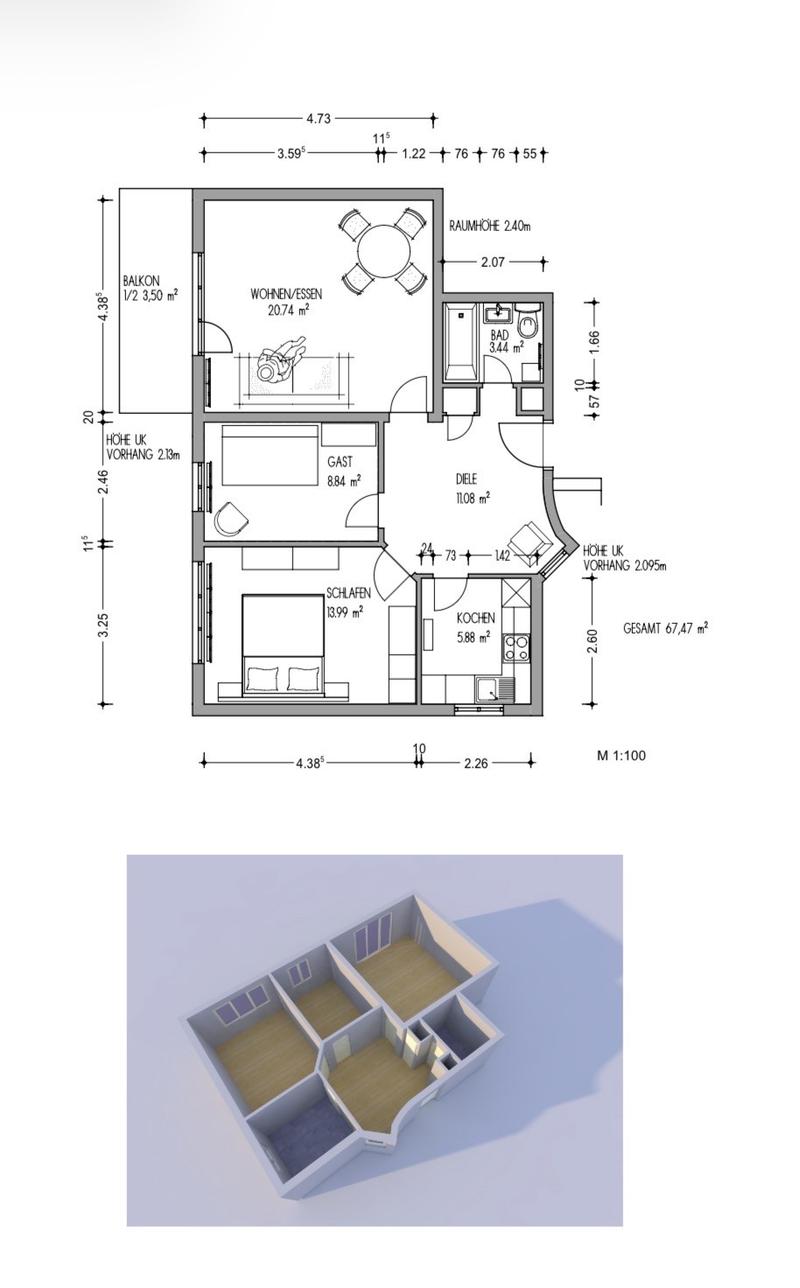 3 1/2 rooms with balcony (10)