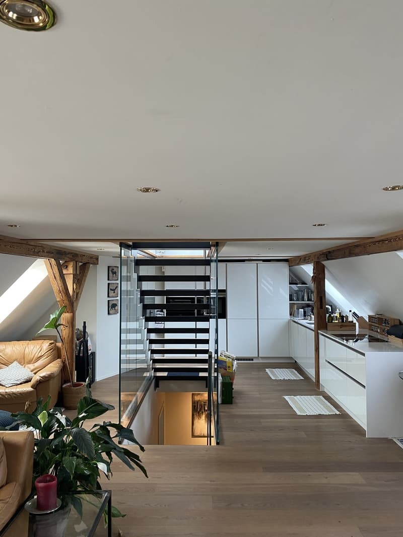 Living room / Kitchen / Rooftop access stairs