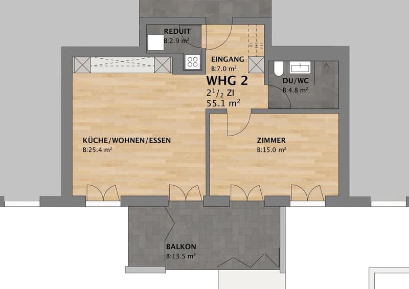 Helle 2.5-Zimmer-Attikawohnung mit verglastem Balkon und Bergsicht in Dietlikon (3)