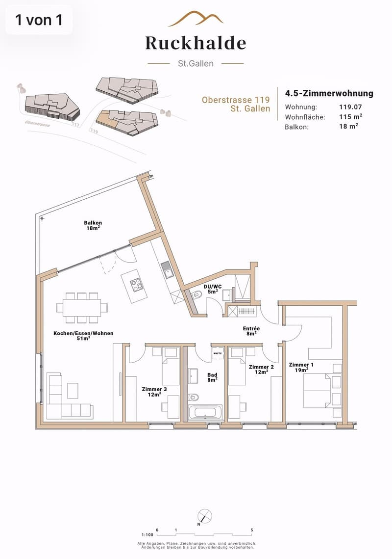 Exklusive 4.5-Zimmer-Wohnung im Ruckhalde-Quartier  115m², Kochinsel & Terrasse (Möbelübernahme möglich!) (2)