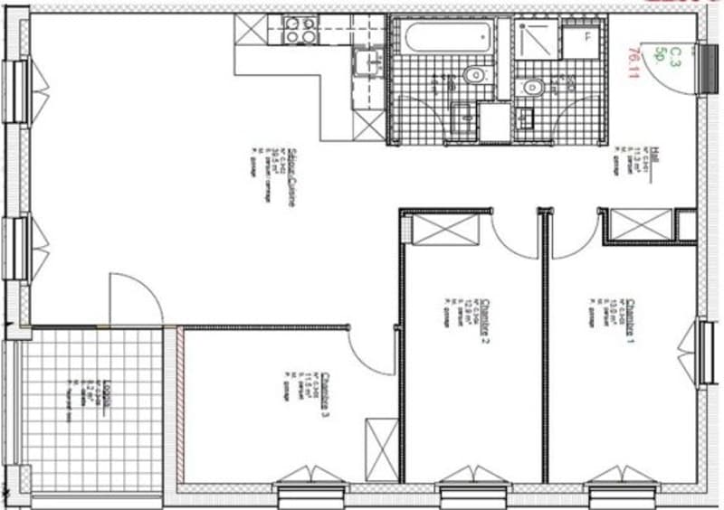 Appartement 5 pièces 3 chambres 2 salles de bains Balcon Place de parking obligatoire (2)