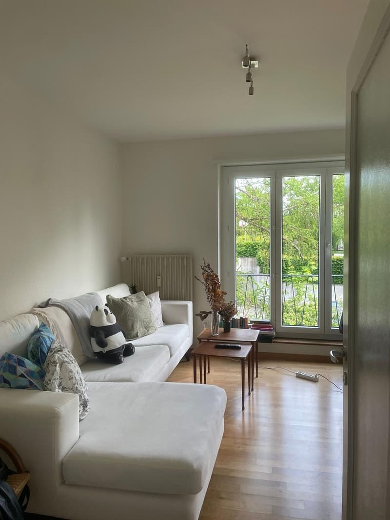 Wohnzimmer mit Zugang zu grossem Balkon (Teil von Flos Zimmer aber für alle zugänglich)