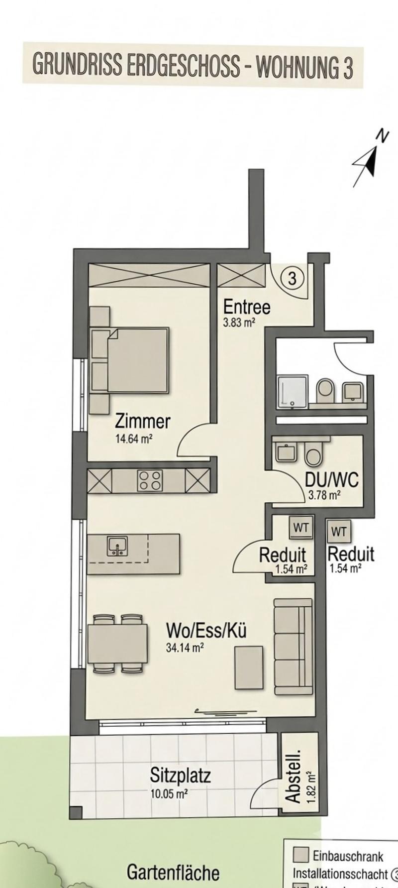 All Inclusive, Möbliertes Schmuckstück: Exklusive 2.5-Zimmer-Souterrainwohnung mit Terrasse und Privatgartenteil (9)