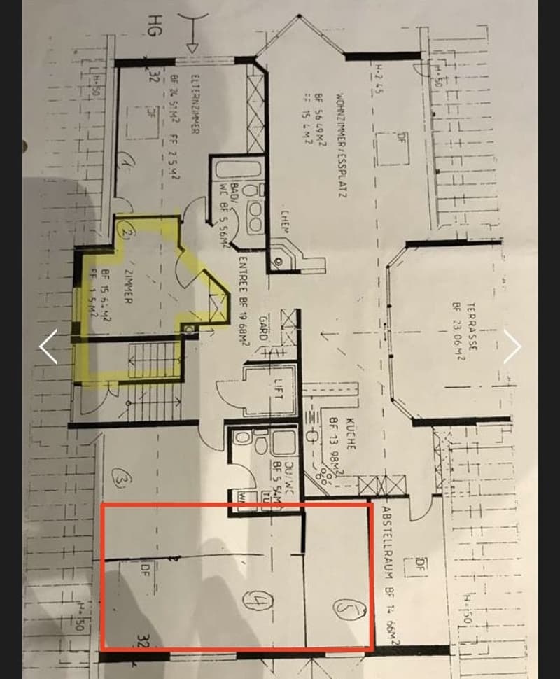 Grundriss WG (WG-Zimmer rot umrandet)