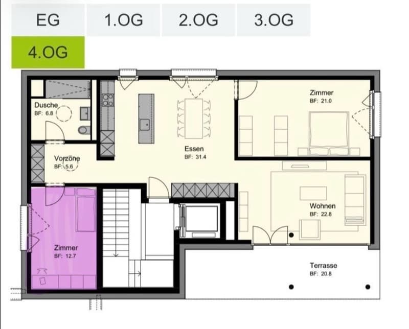 2er-WG: Moderner 3.5 Zimmer Attikawohnung, 100 m² mit riesiger Dachterrasse (Möbliert, Frau bevorzugt) (5)