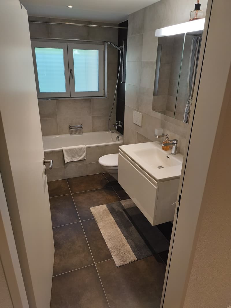 (EN) Furnished room with private bathroom, parking space and two balconies in Unterengstringen. Modern flat with washer/dryer, bus stop 50m away. Ideal for professionals or Students. (D) Möbliertes Zimmer mit privatem Bad, Parkplatz und zwei Balkonen in U (5)