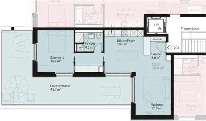 Moderne 2.5-Zimmer-Wohnung (58 m²) in Kilchberg mit Seesicht und grosser 40 m² Terrasse (11)