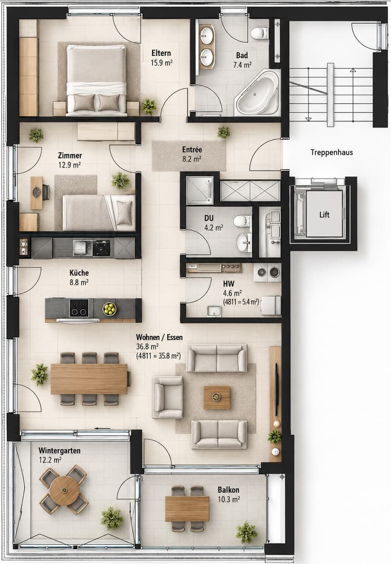 Moderne und luxuriöse 3.5-Zimmer-Wohnung im Glattpark (9)