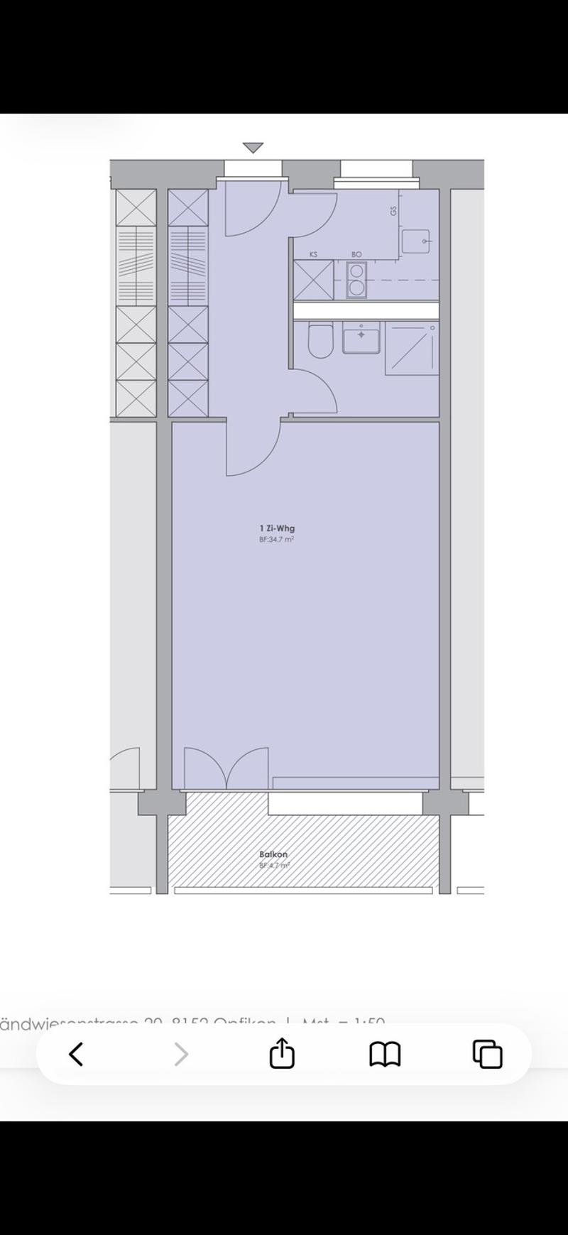 1½-Zimmer-Wohnung in Opfikon zu vermieten - nur mit Möbel (6)