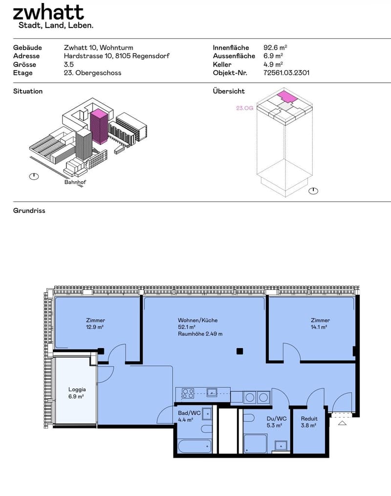 3.5 Zimmer-Wohnung auf 23. Etage beim Bahnhof Regensdorf mieten (12)