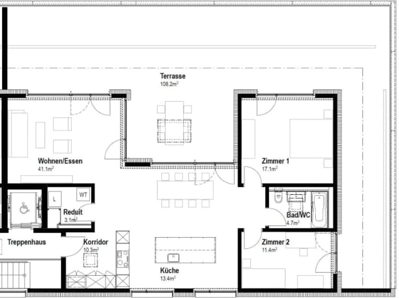 3.5-Zimmer-Attikawohnung mit 101 m² & 108 m² Terrasse/Wintergarten (4)