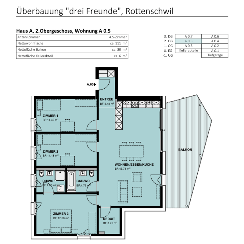 4.5-Zimmer-Wohnung mit grossem Balkon, 2 Einstellplätzen und Lift in Rottenschwil (2)