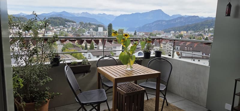 Modernes Zimmer mit privatem Bad und Bergblick Neubau in Kriens (5)