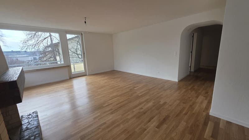Das Wohnzimmer ohne Einrichtung (der Kamin ist funktionstüchtig :)