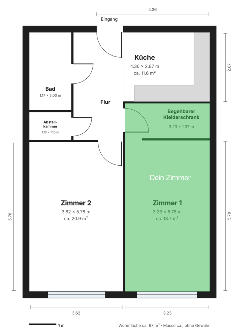 Room in renovated 2.5-room flat, 50 m from Lake Zurich (Enge) (6)