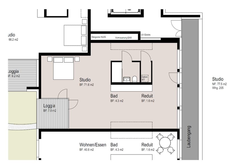 Grosszügiges 1.5-Zimmer-Studio (77.5 m²) mit Loggia nur 5 Min. zum Bahnhof (7)