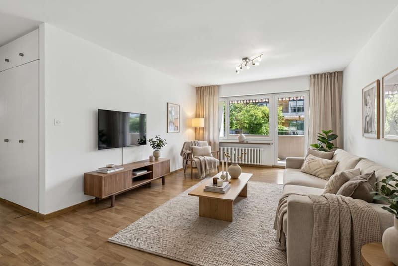 Wohnzimmer mit vorgelagertem Balkon 22.2 m² - Möblierungsvorschlag