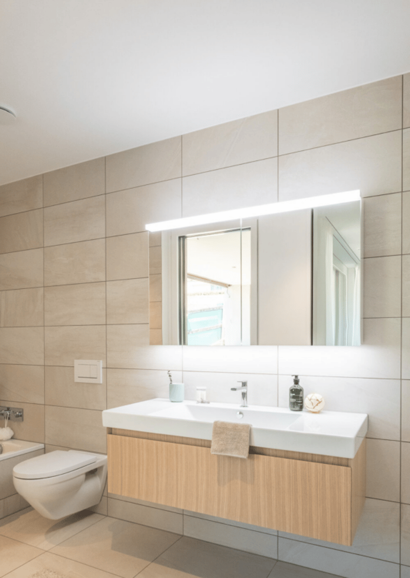 Tageslicht-Badezimmer en suite mit grossem Spiegelschrank