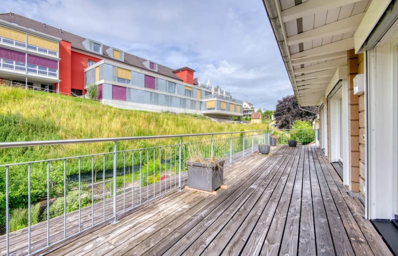 2-Zimmer-Wohnung mit Terrasse über die ganze Wohnungslänge Viel Holz, viel Licht und eine Terrasse, die alles verbindet (1)