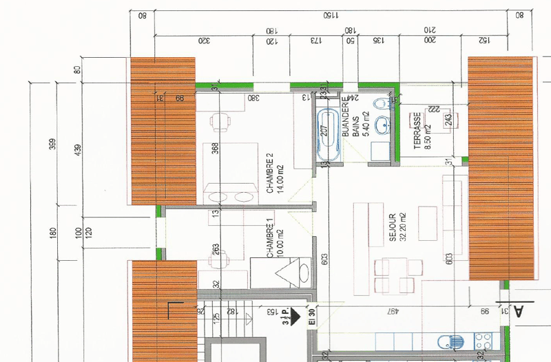 living room, kitchen, 2 bedrooms, 2 bathrooms, balcony