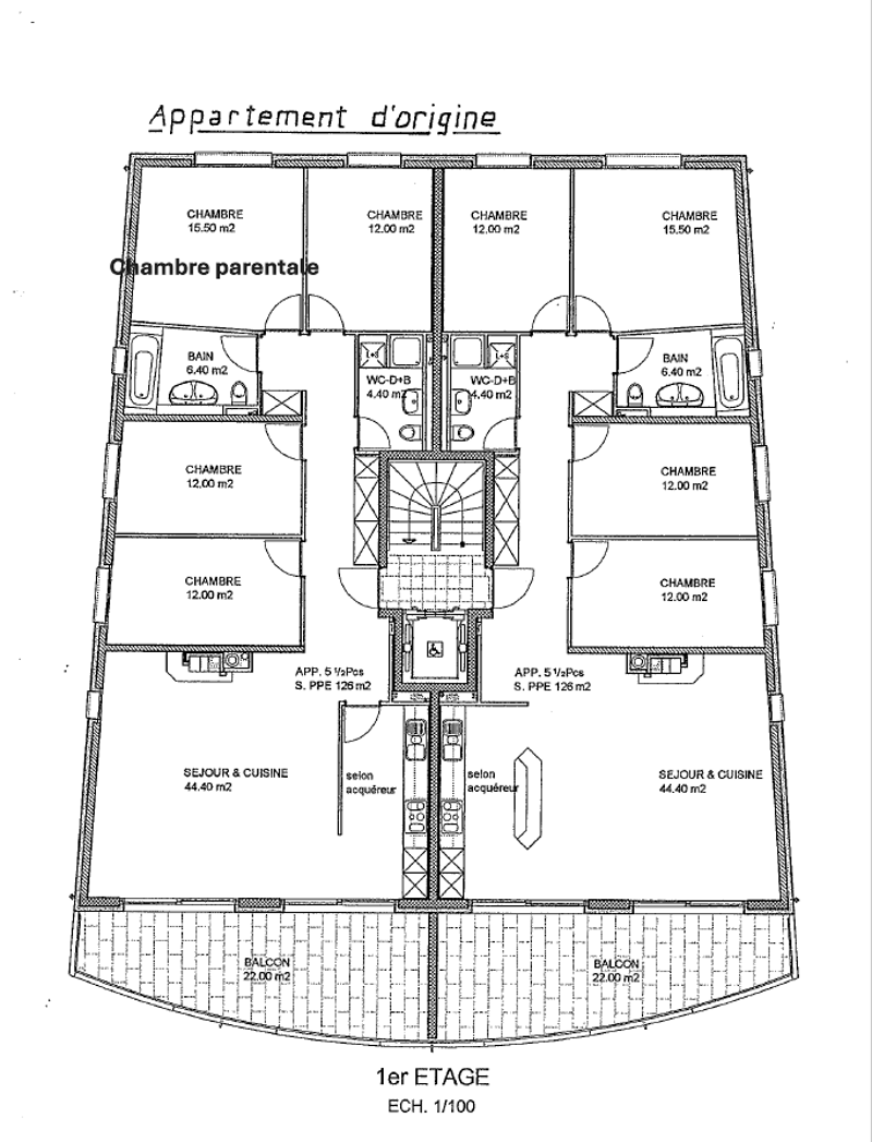 Living room, kitchen, 5 bedrooms, 2 bathrooms, balcony