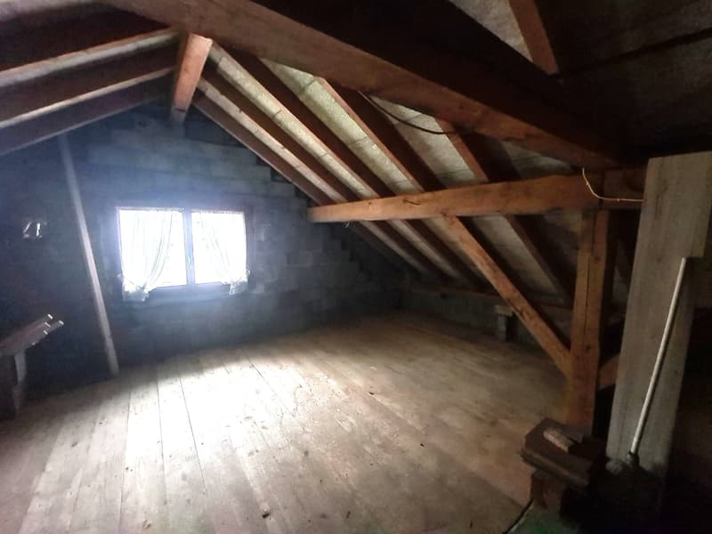wooden beams, wooden floor, small window