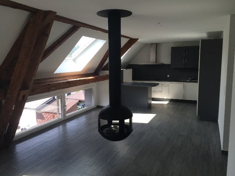 wooden beams, fireplace, kitchen, windows, wooden floor