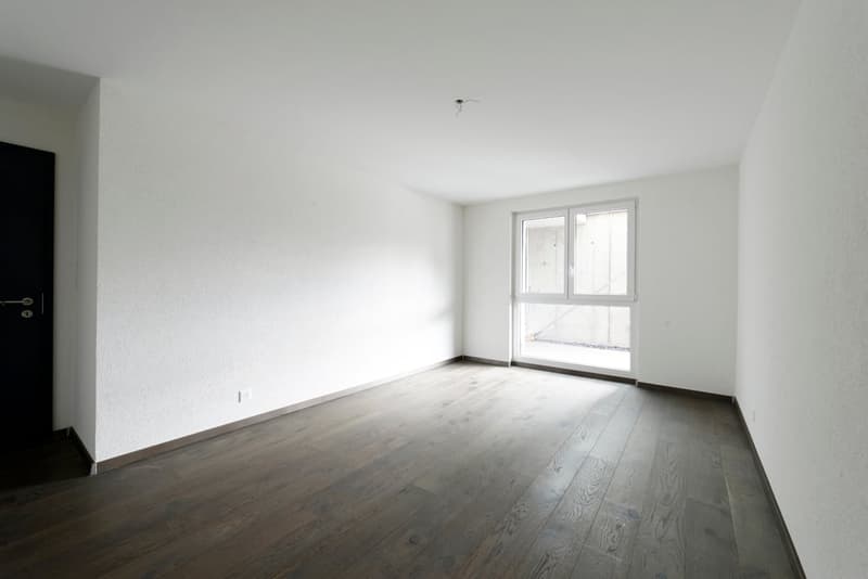 empty room, white walls, wooden floor, window