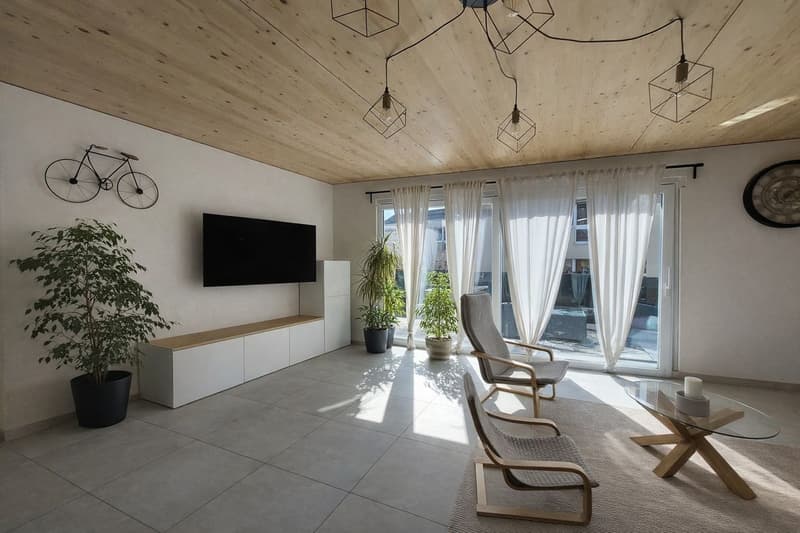Superbe appartement moderne de 4,5 pièces avec terrasse, place de parc intérieure et place de stationnement extérieure. (1)