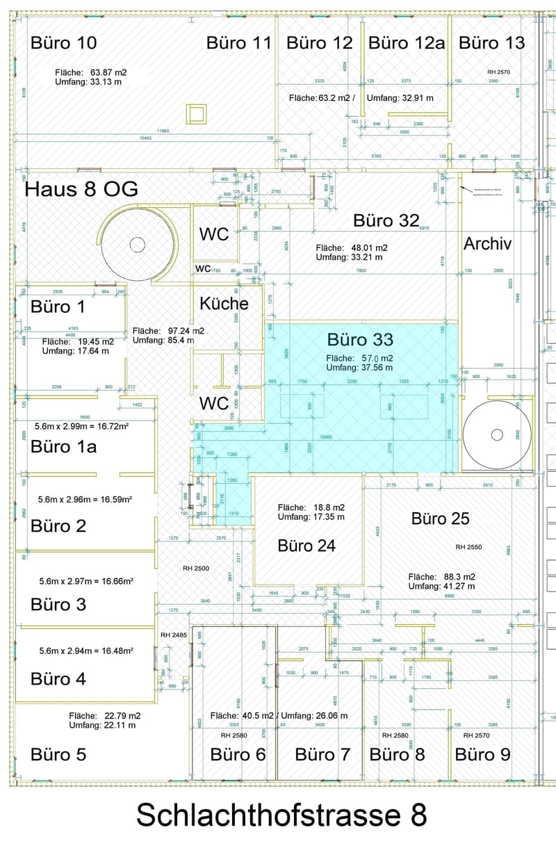 Grundriss Haus 8, OG, 2019.03.19, Büro 33, 57 m²