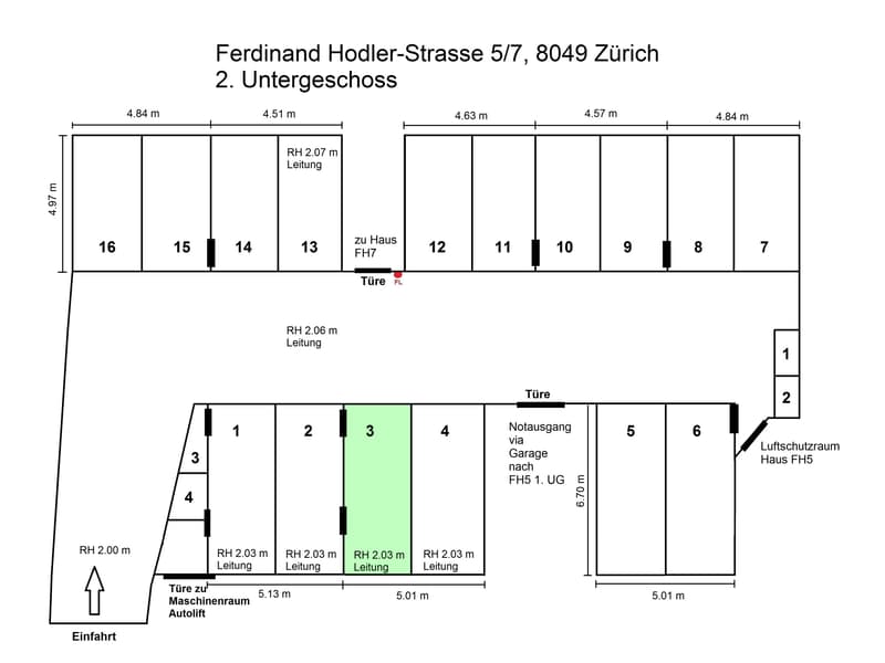 Grundriss UN-Garage 2. UG, Nr. 3 (Länge 6.70 m)