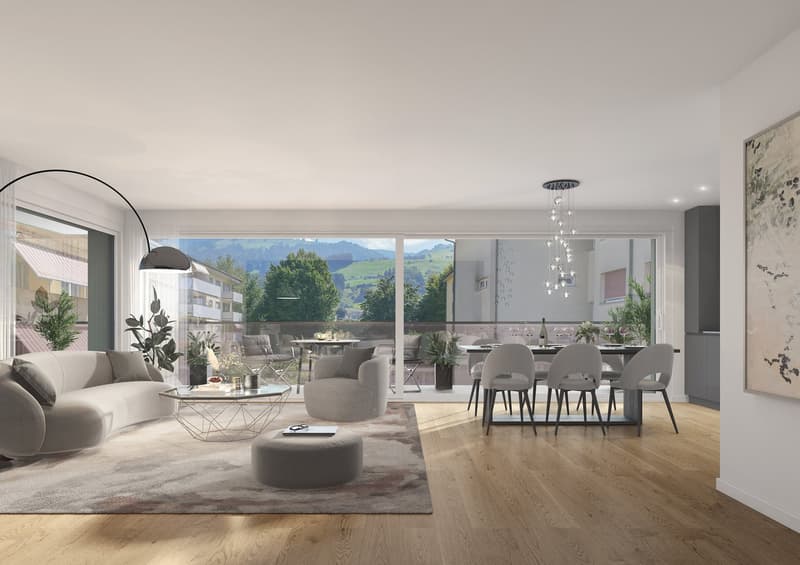 Living room with balcony, kitchen, 1 bedroom, 1 bathroom, terrace