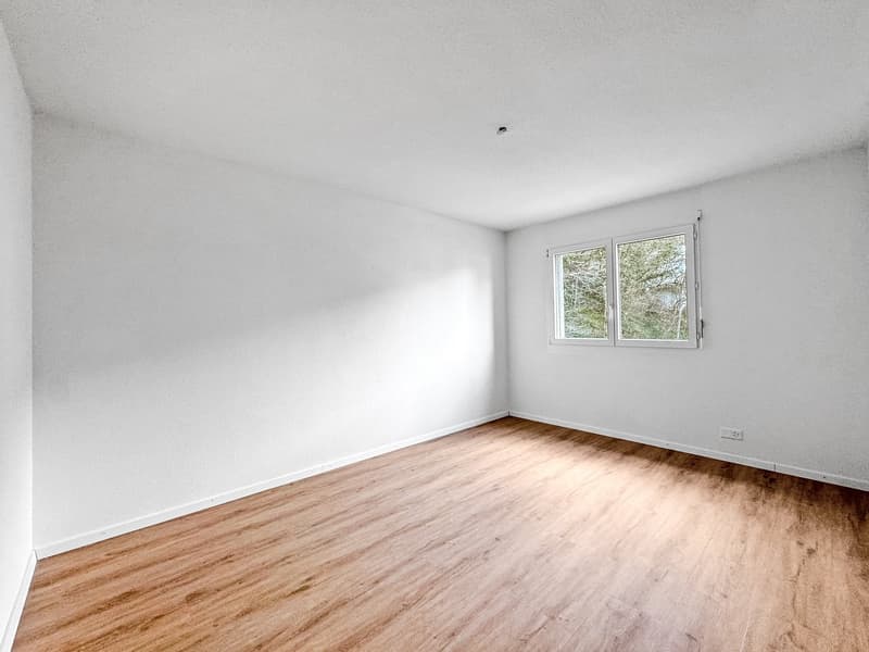 empty room, white walls, wooden floor, window