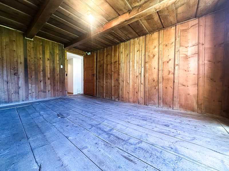 wooden floor, wooden walls, wooden beams