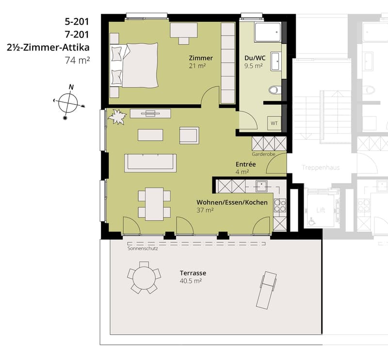 Appartement attique spacieux 2.5 pièces dans un environnement verdoyant (7)