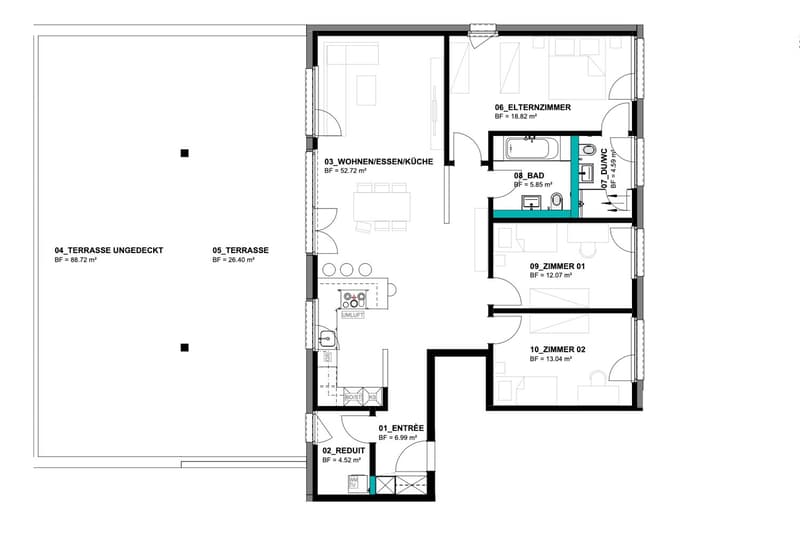 Gemütliche 4.5 Zimmer-Wohnung mit 100 m2 Terrasse (9)
