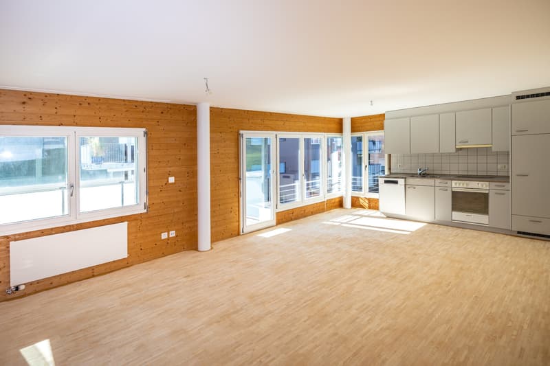 Wohnzimmer mit offener Küche