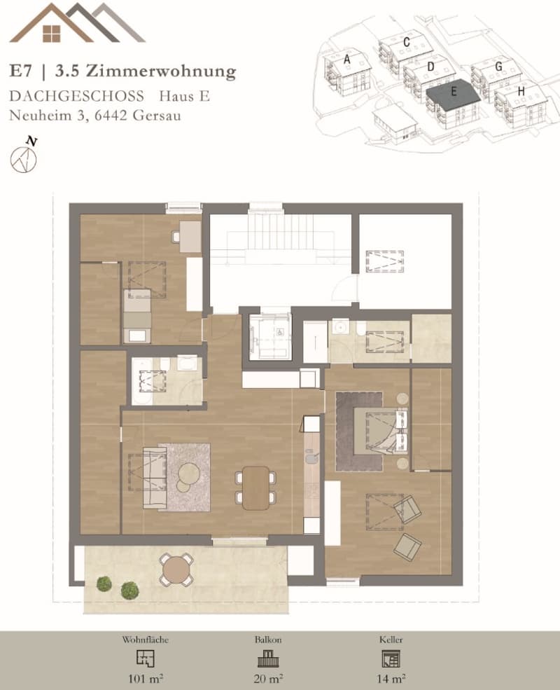 Helle, neue luxuriöse 3½ Zimmer Wohnung (E7) im DG mit grossem Balkon (13)