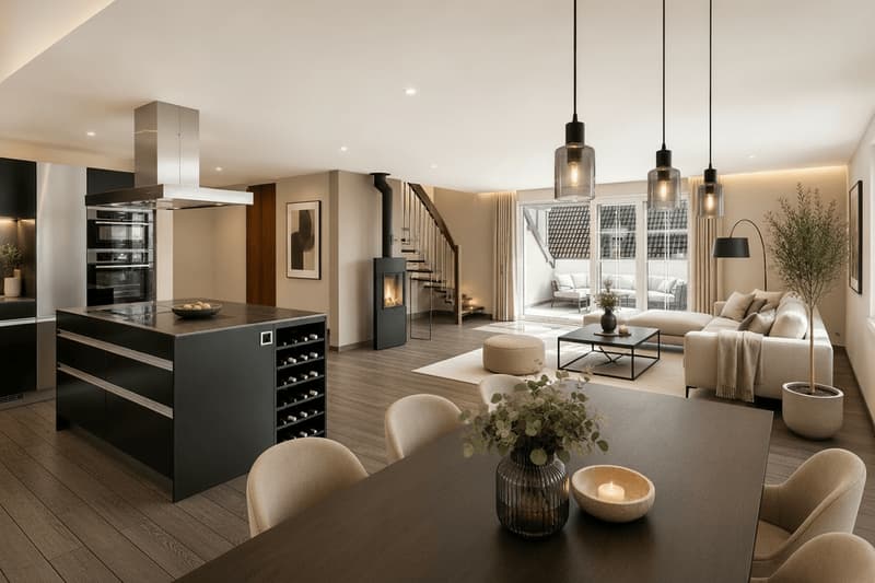 Blick vom Esszimmer Richtung Wohnzimmer