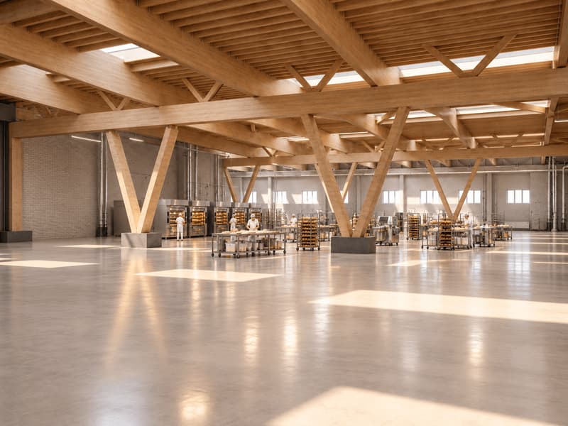 Weite Bäckerei in moderner Holzhalle