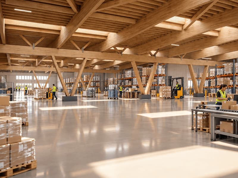 Modernes Holzlager mit Logistikbetrieb