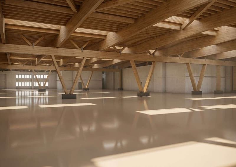Visualisierung Halle im Grundausbau nach Sanierung