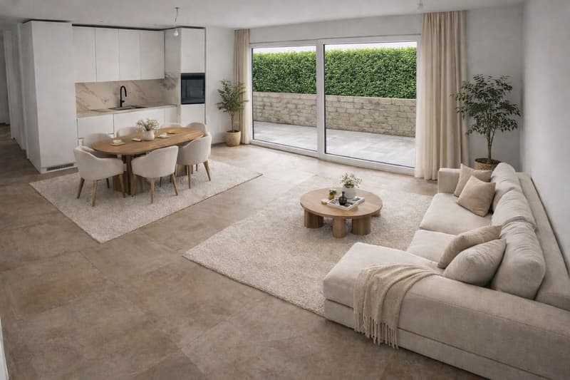 NEUBAU AN TOPLAGE MIT GROSSZÜGIGEM SITZPLATZ (40 M²) SOWIE EIGENER WASCHKÜCHE UND KELLER (17,4 M²). DIE WOHNUNG KANN AUF WUNSCH AUCH MÖBLIERT GEMIETET WERDEN. (1)