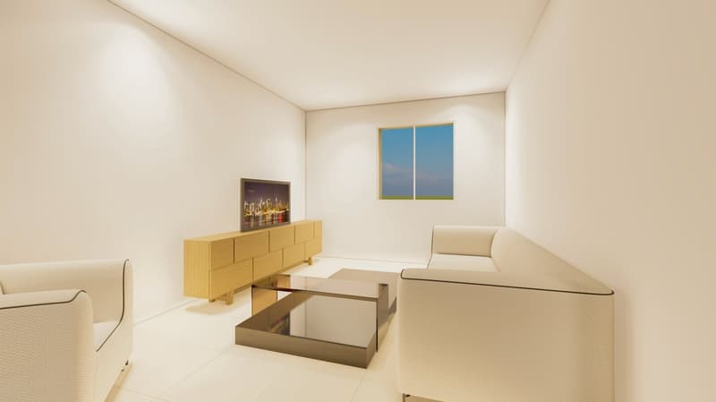 modern room, minimalist, two sofas, wooden table, flat screen TV