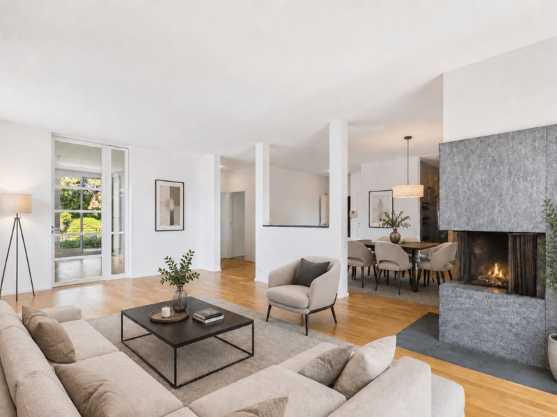 Stylish living on Bruderholz with chimney, balcony, terrace, and ornamental garden (1)